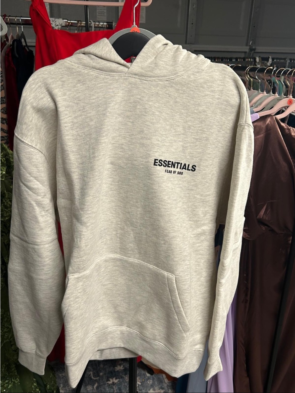 Fear of God Essentials Light Gray Hoodie with Chest Logo